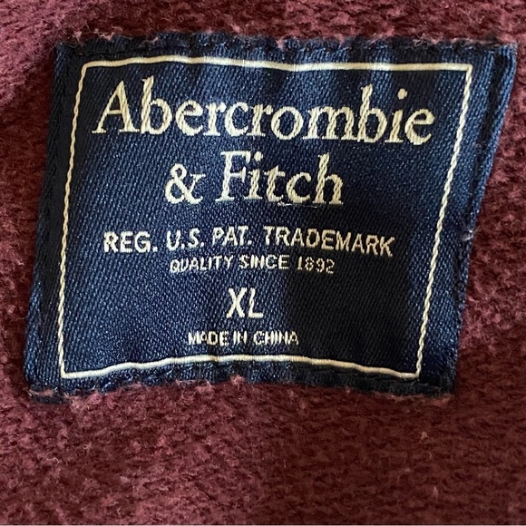Abercrombie Fitch Hoodie Sweatshirt Mens XL Maroon Full Zip Patch Logo Heavy - Picture 4 of 7